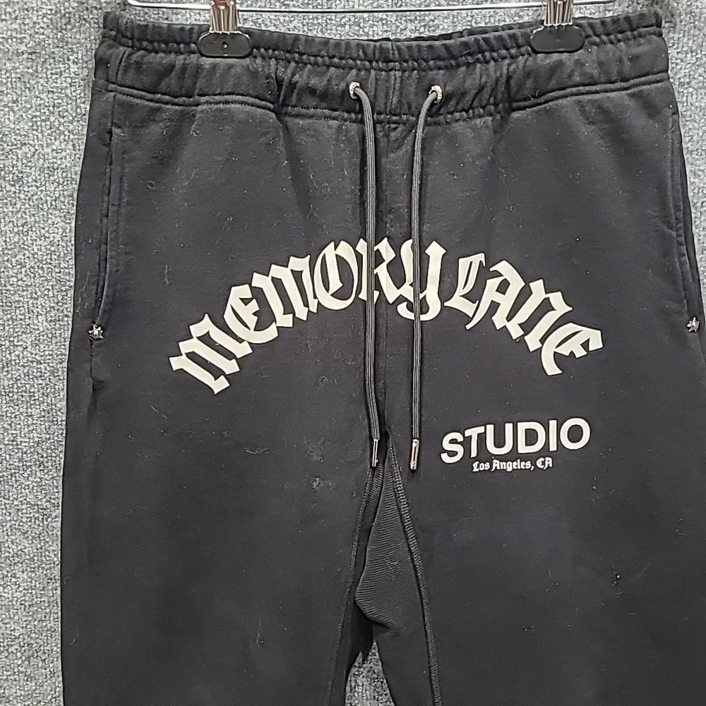 Memory Lane LA Sweatpants Men Medium Black Cotton Streetwear Logo Joggers
